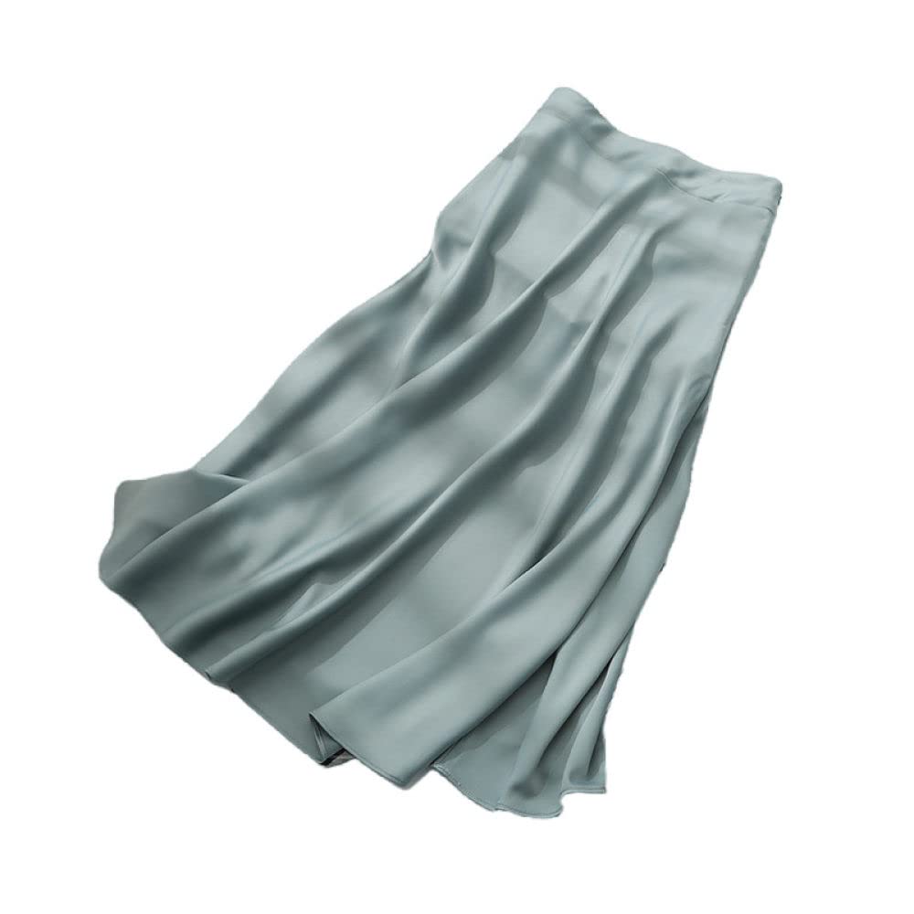 OZEO Rock Damen,Damen-Satin Midi-Faltenröcke Hellgrün Hohe Taille Hüftwickelrock Seitlicher Reißverschluss Elegante A-Linie Swing Geraffte Overknee Lange Röcke Für Mädchen Damen, Xs