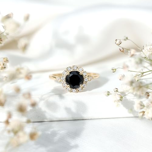 Certified 8 mm Lab Grown Black Diamond Halo Engagement Ring, Aaaa Quality, Black and White Diamond Ring - Ready To Gift3