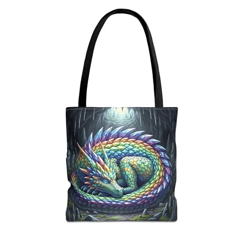 Premium Tote Bag with Reinforced Stitching - A Rainbow Crystal Dragon Sleeping in a Cave