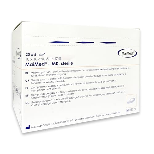 Sterile Kompressen 10x10 cm – 100 Stück Mullkompressen 8-lagig, fusselfrei – Mulltupfer steril & Wundauflagen nicht haftend für Verband & Pflege