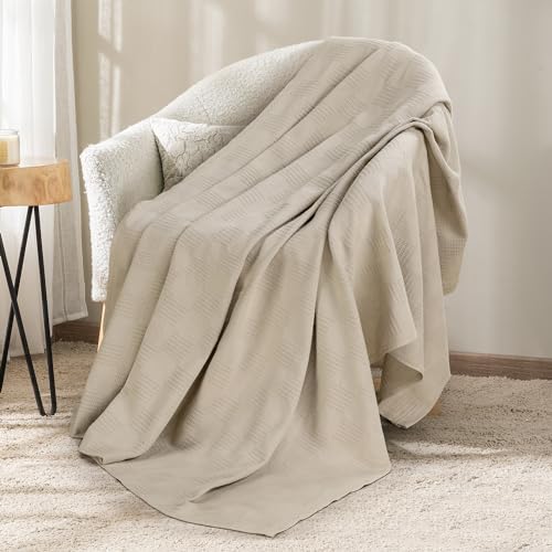 Image of Utopia Bedding 100% Cotton Thermal Blanket Khaki Throw Size Soft, Lightweight, Breathable, Cozy Spring and Summer Blanket for Couch and Sofa, Home Room Decor Gifts for Women and Men (50x60 Inches)