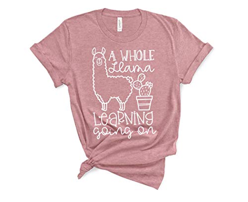 Womens Whole Llama Learning Going On Shirt Funny Teacher Tshirts Graphic Tees (Large, Heather Orchid)