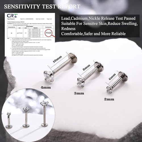 Chriscoco 16G G23 Titan Labret Piercing Internally Threaded Lippenpiercing Ohr Tragus Piercing Silber - 6/8/10MM