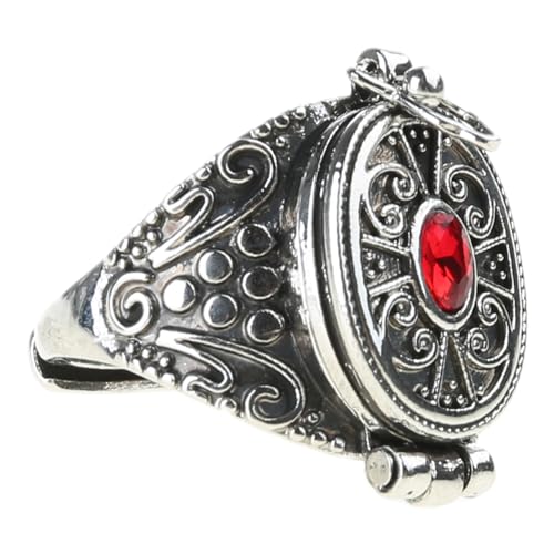 Alloy Gawu Box Rings With Secret Compartment For Jewelry Adjustable Size Openable Rings Ethnic Accessory For Parties