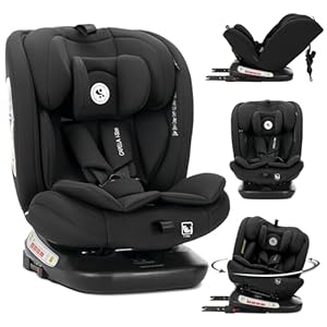 Lorelli Kindersitz drehbar 360 Grad i-Size 40-150cm mit Isofix, Mitwachsender Baby Autositz Capella, Gruppe 0+/1/2/3, 0-12 Jahre, 0-36 kg, Auto Babysitz ab Geburt, 5-Punkt-Gurt, Schwarz