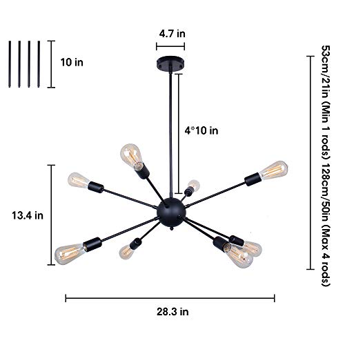 Walnut Tree Sputnik Chandeliers 8 Lights Modern Pendant Lighting Industrial Vintage Ceiling Light Fixture, Black, Dining Room Bedroom Living Room Kitchen #TOP2