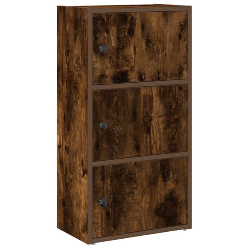 Heofavd Librería con puerta, pequeño armario para sala de estar u oficina, 40 x 24 x 77 cm, material de madera con aspecto moderno de roble ahumado, estante estrecho para guardar libros y documentos