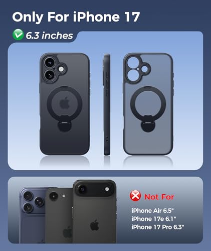 Image of FNTCASE for iPhone 17 Case: [360 Spin Magnetic Stand] [Compatible with Magsafe] [Screen Protector] Translucent Matte Military Grade Shockproof Full Camera Protective Phone Cover - Black