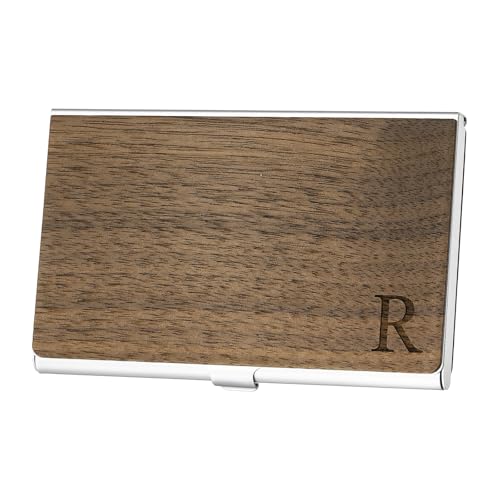 PATIKIL Wooden Business Card Holder Credit Cards Case Black R Silver