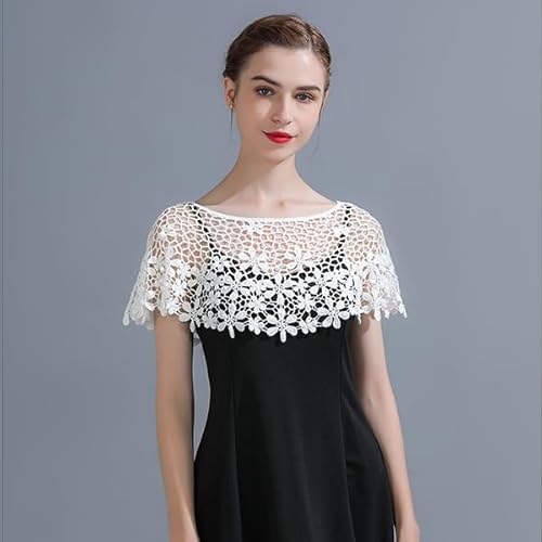 HANNEA® Lace Shawl Poncho Cape for Women Floral Pattern Capelets Cover Up Wraps Knitted Shrugs for Evening Dress