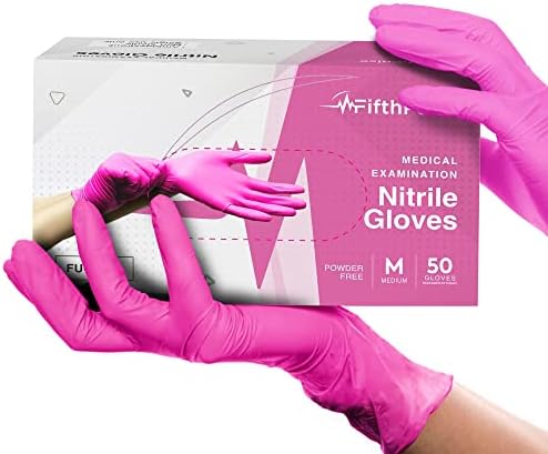 Fuchsia Hot Pink Nitrile Disposable Gloves - 50 Count - 3 Mil Nitrile Gloves Medium - Powder and Latex Free Rubber Gloves - Surgical Medical Exam Gloves - Food Safe Cooking Gloves