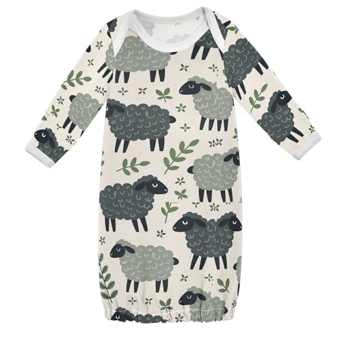 Vozoza Animal Sheep Leaves Beige Baby Boy Girl Sleepsuit Cotton Sleeper Gown Nightgowns Clothes 0-3 Months, 1-Pack