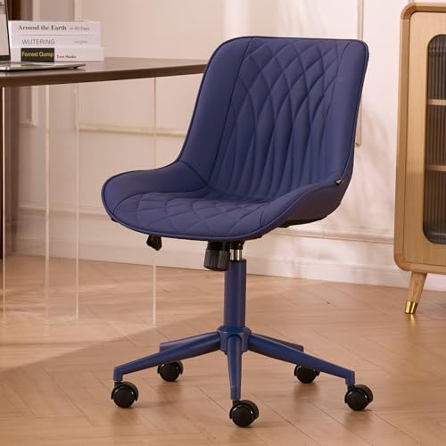 Image of YOUNIKE Faux Leather Office Chair Ergonomic Desk Chair Armless Navy Blue