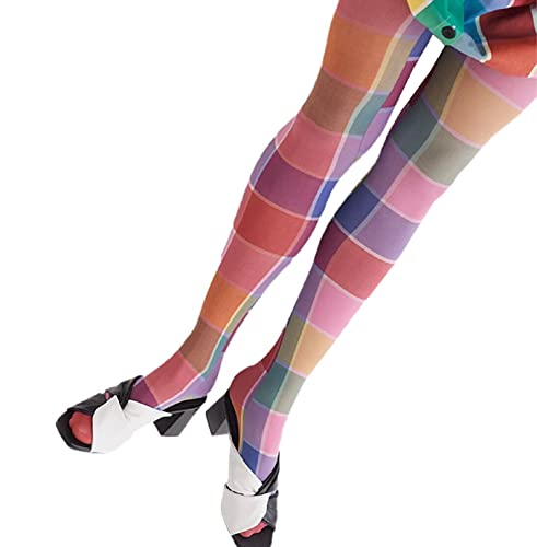 Nufiwi Women Sexy Sheer Tights Leggings Patterned Pantyhose Stockings Print Y2K Funky Tights Vintage 90S Streetwear Punk(Plaid Colorful,One Size) #TOP30
