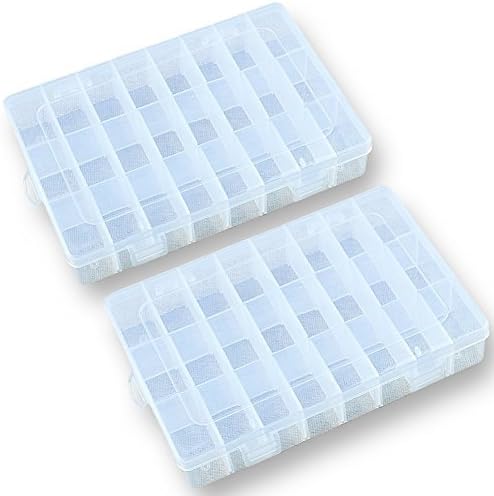 DUOFIRE Plastic Storage Box Adjustable Divider Organizer Jewelry Box Tool Container (24 Compartments x 2, Transparent)