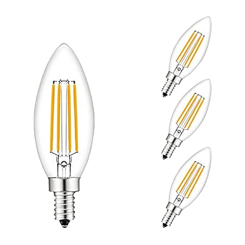 E14 LED Candle Bulbs, Dimmable 4W=40Watt Filament Bulbs, Small Edison Screw Light Bulbs, Warm White 2700K 420lm, 230V, 3 Pack Cover