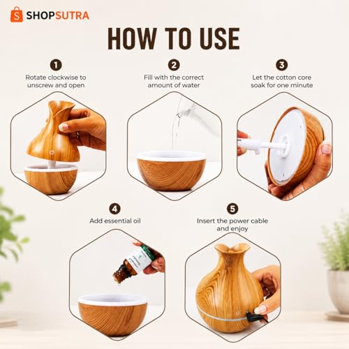 Image of Aroma Diffuser with LED Light - USB Powered Tabletop Mist Humidifier for Desk and Bedside Use (Wood Aroma Diffuser)
