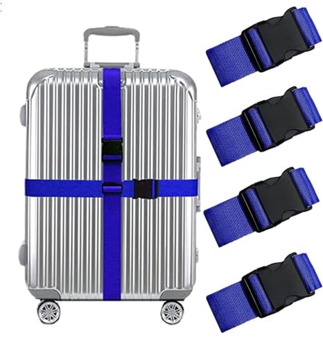 Image of Luggage Straps: Secure Your Belongings, Made Seat Belt Material Size 2 inch X6.5FT Color + 1 ADD A Baggage Belt(1 inchX20 inch Black) (Blue, 4 Pack)