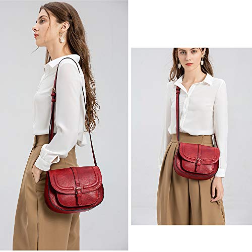 AFKOMST Crossbody Bag for Women Small Satchel and Shoulder Bag Vintage Saddle Handbags Vegan Leather - Image 5