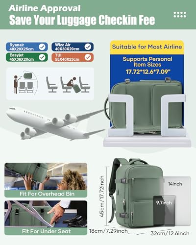 suradar Vacuum Travel Backpack with Pump Vacuum Compression Seal Vacpack Air Backpacks Laptop Backpack for Women Men Carry on Backpacks Personal Item Travel Bag Luggage Flight Approved Dark Green2