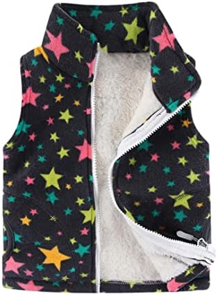 KOYUHHY Little Girls Vest Girl's Fleece Thick Warm Outerwear Vest Kids Polka Dots Zipper Waistcoat Stars 2t