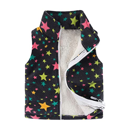 Koyuhhy Little Girls Vest Girl's Fleece Thick Warm Outerwear Vest Kids Polka Dots Zipper Waistcoat Stars 2T #TOP27
