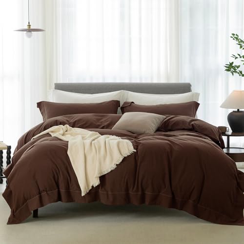ELIMMO Duvet Cover Overd King: 100% Washed Cotton Linen Like Soft
