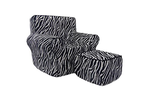 Fun Furnishings Chair and Ottoman, Zebra with Black Piping