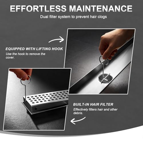 EBYTE Linear Shower Drain - 32 Inch Brushed Nickel, with Grate Removable by ebyte - Used condition - Image 7