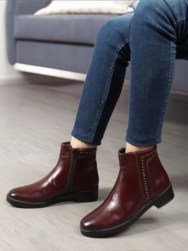 Image of ELLE Women Studded Low Block Heel Ankle Boots with Side Zipper