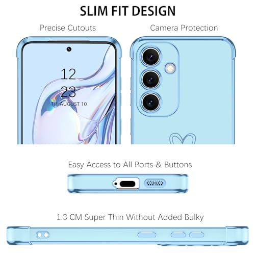 Image of GUAGUA Compatible with Samsung Galaxy S24 Plus Case 6.7 Inch Slim Soft TPU Cover with Cute Heart Pattern for Women Girls Men Luxury Electroplated Shockproof Protective Case for Samsung S24+, Blue