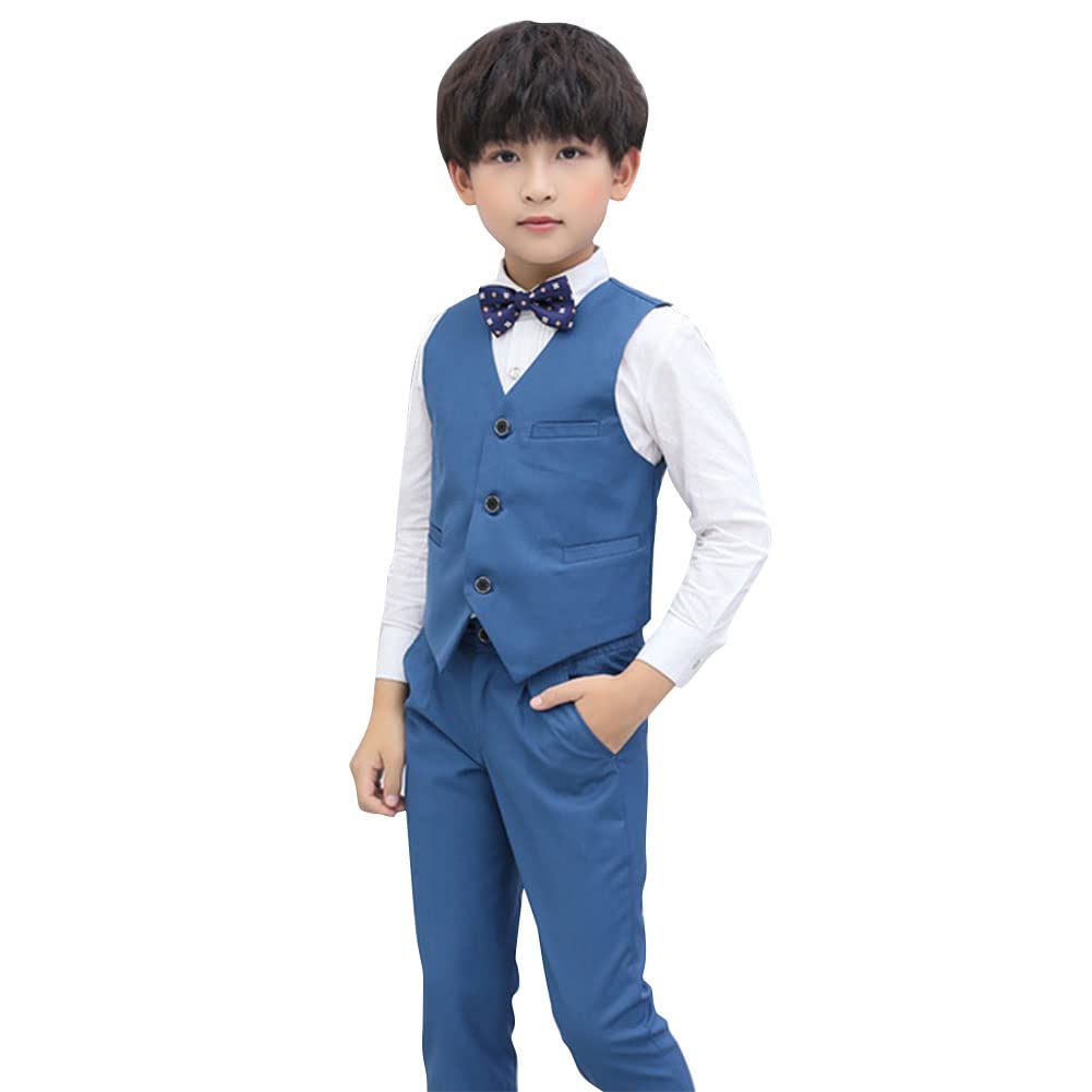Costume pour enfant garçon - Ensemble de vêtements de rentrée des classes - Gilet de smoking - Vestes + chemise + pantalon + nœud papillon - 4 pièces - Tenue de mariage - Costume festif - Fête