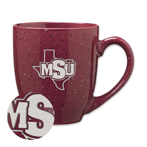 Rico Industries NCAA Midwestern State Mustangs Primary Logo Maroon 16 oz Team Color Laser Engraved Speckled Ceramic Coffee Mug