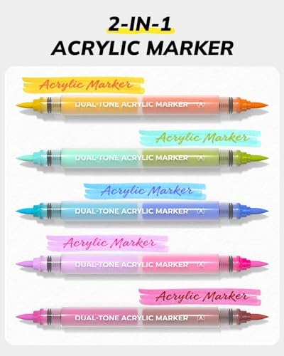 JusArt Acrylic Paint Markers 96 Colors, 48 Dual-Tip Brush Markers, No Bleed
