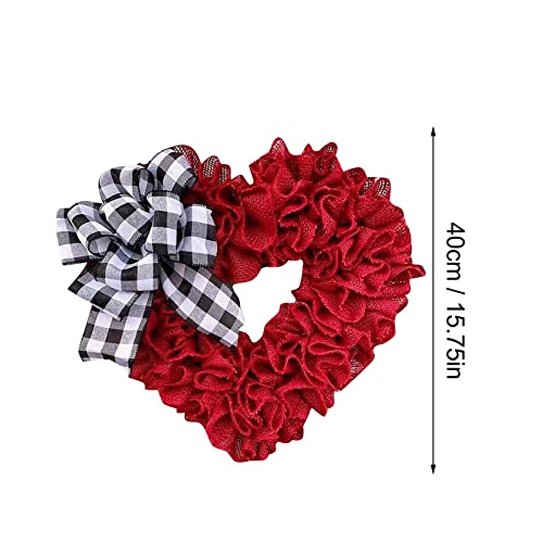 Valentine's Day Wreath Heart Shaped Handmade Burlap Artificial Decorative Wreath Front Door Spring Flowers Venue Layout Props Perfect For Anniversary Engagement Wedding Porch Patio (Red #3, One Size) #TOP6