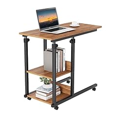 Dripex Scrivania per Computer con Ruote Tavolino 80x40x89 cm Altezza Regolabile Tavolo PC Salvaspazio Mobile per Laptop con Ripiani per comodino, tavolino da caffè, camera da letto (Marrone Scuro)