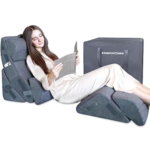 KingPavonini 6PCS Orthopedic Bed Wedge Pillow for Sleeping, Post Surgery Memory Foam for Back, Neck, Leg Support, Acid Reflux, Gerd with Travel Bag (Gray, 20”)