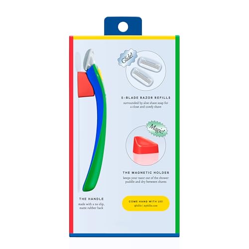 Image of Billie Razors for Women, Primary - 1 Handle, 2 Refills & Magnetic Holder | 5 blade womens razors for sensitive skin, Surrounded by aloe shave soap, Ergonomic handle, Pivoting head, Magnetic Holder