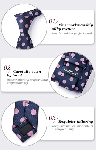 Image of HISDERN Polka Dot Ties for Men Classic Silk Ties and Pocket Square Formal Business Necktie Handkerchief Wedding Party