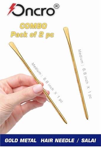 Image of Flat top Steel Gold color 2pc medium size Metal Sikh baaj baaz salai Hair Pin Needle stick silai for Religious Sardar ji Dastar Parna Turban Pagri Pag Patka 5ks Men Boys Girls alloy salaee