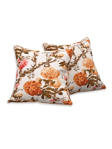 Image of Pure Cotton Quilted Cushion Cover 16x16 Inch | Anokhi Print Decorative Throw Pillow Cover | Soft Cotton Sofa Cushion Cover with Hidden Zipper | Living Room Bedroom Home Decor