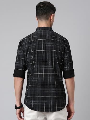 Image of Majestic Man Men Comfort Slim Fit Opaque Checked Pure Cotton Casual Shirt