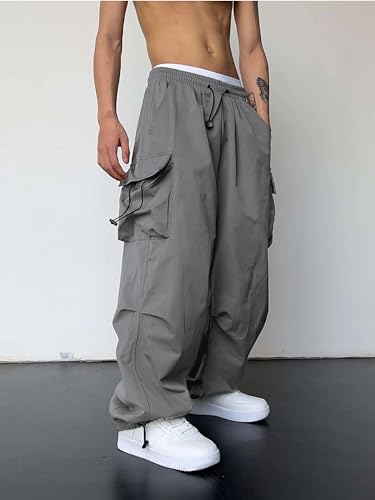 Image of Maniac Mens Solid Side Pockets Mink Nylon Fabric Baggy fit Cargo Pant for Men