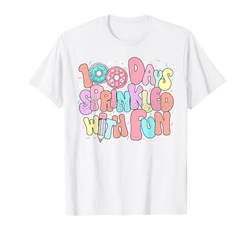 100 Days Sprinkled With Fun Donuts Groovy 100th Day School T-Shirt