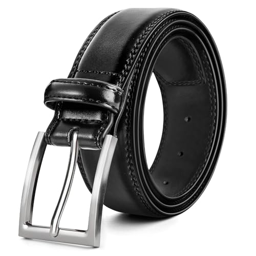 Mens Genuine Leather Dress Belt Classic Casual Belt with Single Prong Buckle for Jeans Pants Work and Business