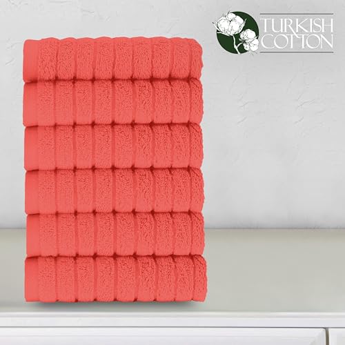 Image of Elegant Comfort 100% Turkish Cotton Corduroy Ribbed Luxury Washcloths 6 Pack Soft 13 x 13 Inch - Higly Absorbent, Durable, Quick Dry, Spa Premium Hotel Quality for Bathroom or Travel, Coral