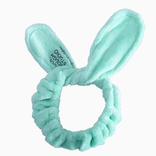 Linsiter Banda para el pelo para lavar la cara, suave forro polar coral, encaje para el pelo, forma de orejas de conejo, diadema de maquillaje, 1 unidad (verde)