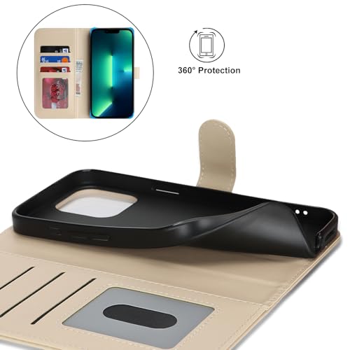 Image of for iPhone 13 Pro Max Case Wallet with Card Holder,for iPhone 12 Pro Max Wallet Case for Women Men,PU Leather Shockproof Magnetic Buckle Stand Flip Phone Case-Beige