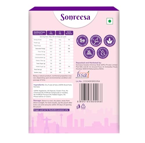 Image of SONREESA Brazil Nuts | 250 grams | Handpicked Wholesome and Selenium rich | 100% raw, unadulterated | Superfood, Supernut