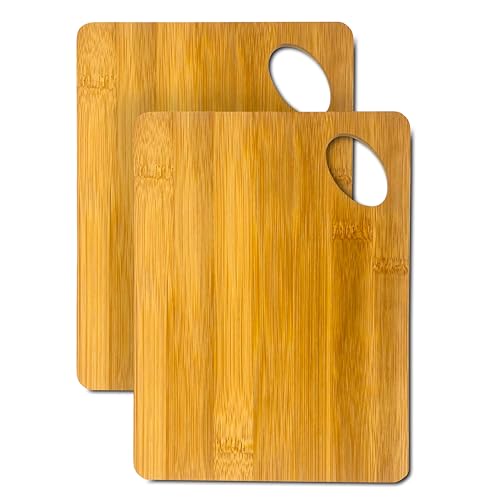 MAXIKASA Juego de 2 Tablas de Bambu Compactas – Tablas de Cocina 20cm x 15cm – Material Ecológico de Alta Resistencia – Utensilios de Cocina Imprescindibles para Picar, Cortar y Servir.